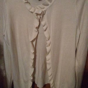 Cream cardigan w/ruffle detail, size medium